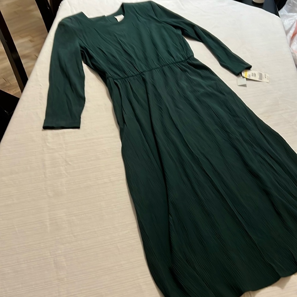 Sears Petites Hunter Green Pleated‎ Sleeve Maxi Dress Size 16P NWT 6333M